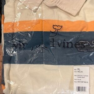 Vineyard Vines Boys' Striped Rugby Shirt - Orange, Blue, Cream